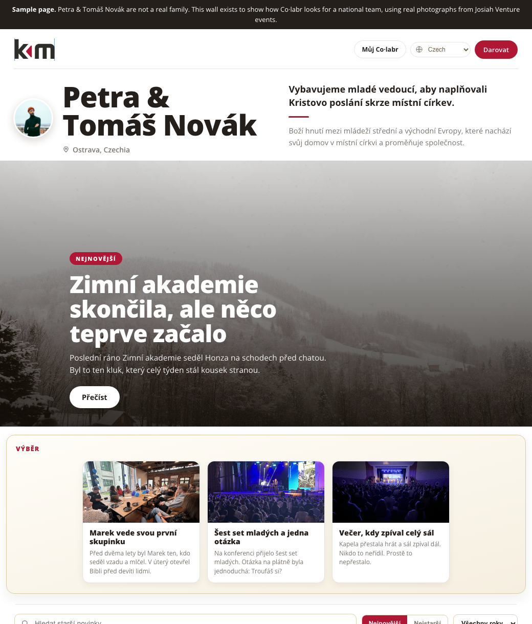 Petra and Tomáš Novák's wall in Czech, wearing KAM's own logo and deep red
